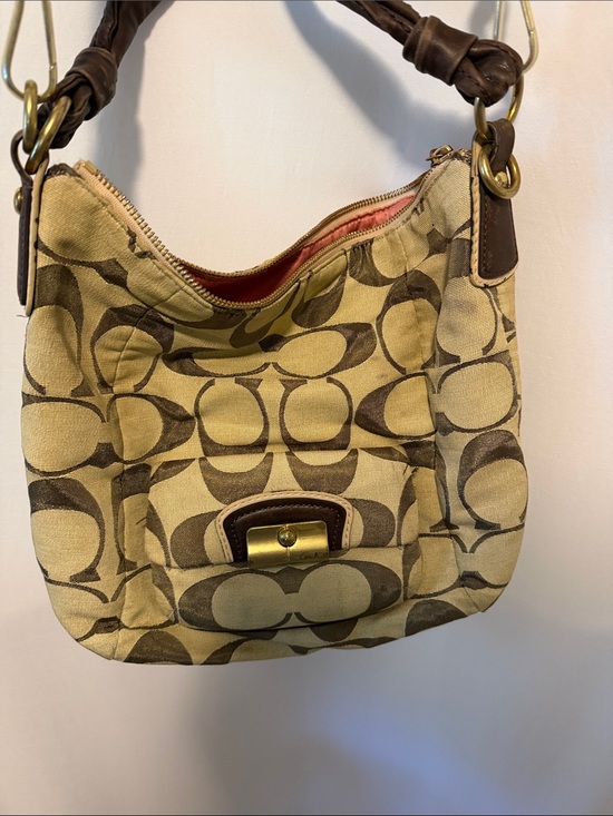 Coach Handbags - Coach Tan/Brown Signature Canvas Shoulder Bag with Leather Trim